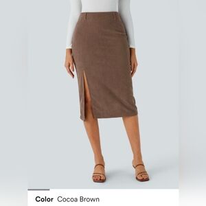 Halara High Waisted Hidden Zipper Corduroy Slit Skirt XL